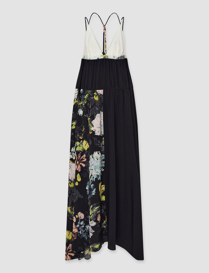 Joseph, Floral Crepe de Chine Darnley Dress – Shorter Length, in Black/Aquatic
